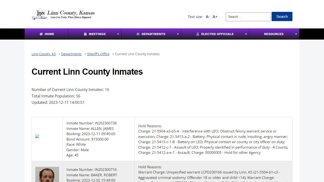Current Linn County Inmates - Linn County, KS