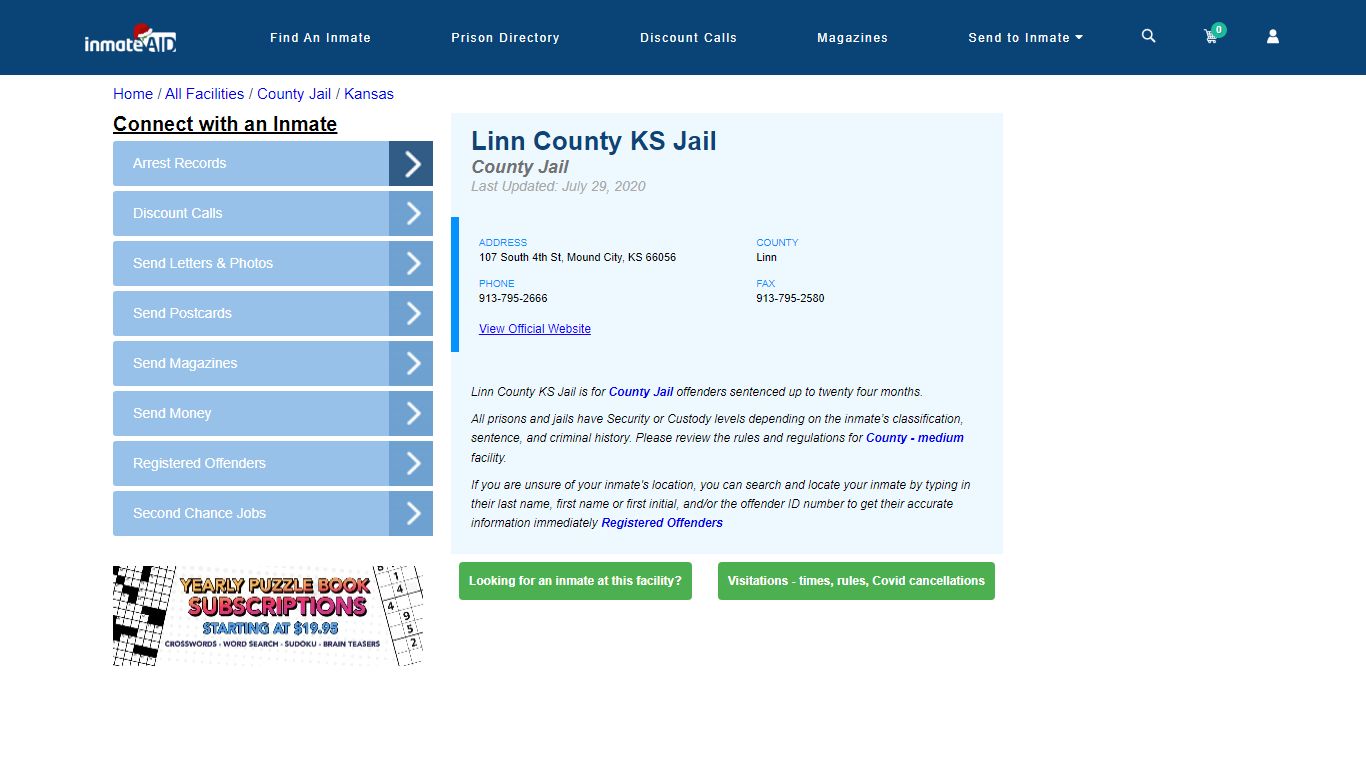 Linn County KS Jail - Inmate Locator - Mound City, KS